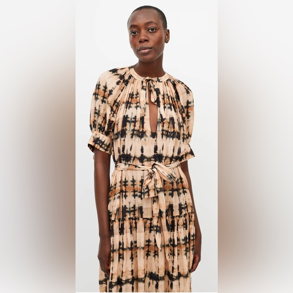 Ulla Johnson beige 'Selena' dress with tie waist in palm tie dye medium - Picture 4 of 14